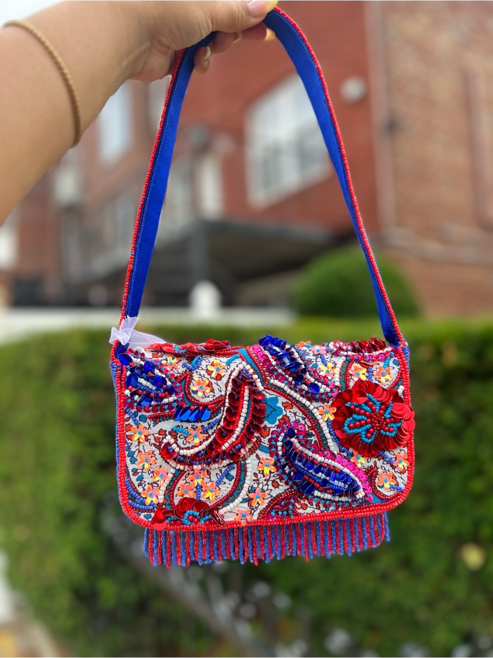 TJMAXX MARSHALLS Viral Paisley Floral Colorful Beaded Stripe Shoulder Bag Purse - Picture 16 of 16
